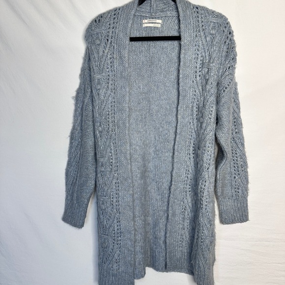 Anthropologie Sweaters - ANTHROPOLOGIE Blue Chunky Cable Knit Longline Open Front Cardigan Sweater Small